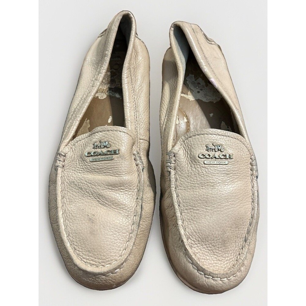 Coach Mary Lock Up Beige Pebbled Leather Driving Loafers Shoes 7.5 B A00925 Read